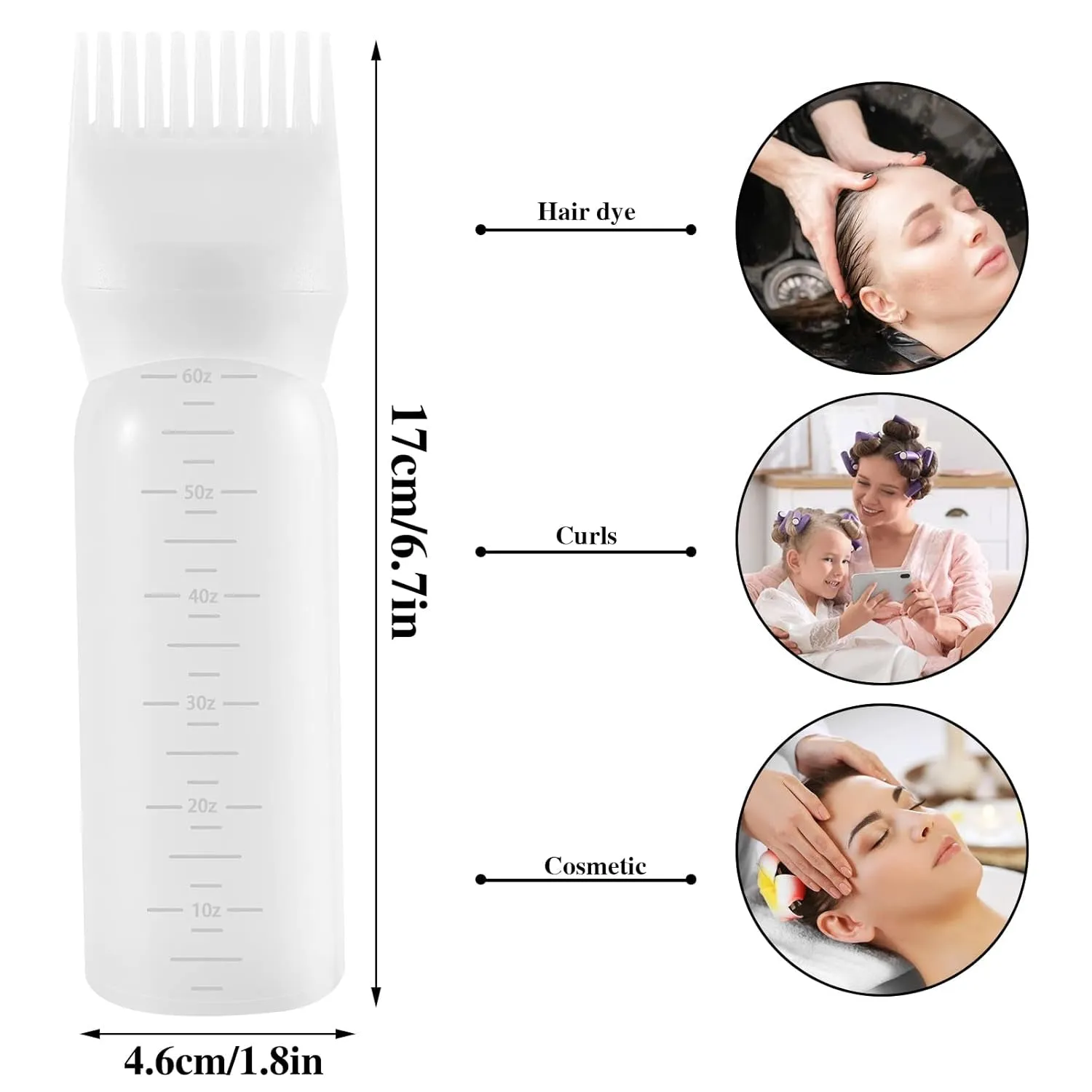 Root Comb Applicator Bottle 6 Ounce, 2 Pack Hair Oil Applicator, Applicator Bottle for Hair Dye Applicator Bottle with Graduated Scale, White