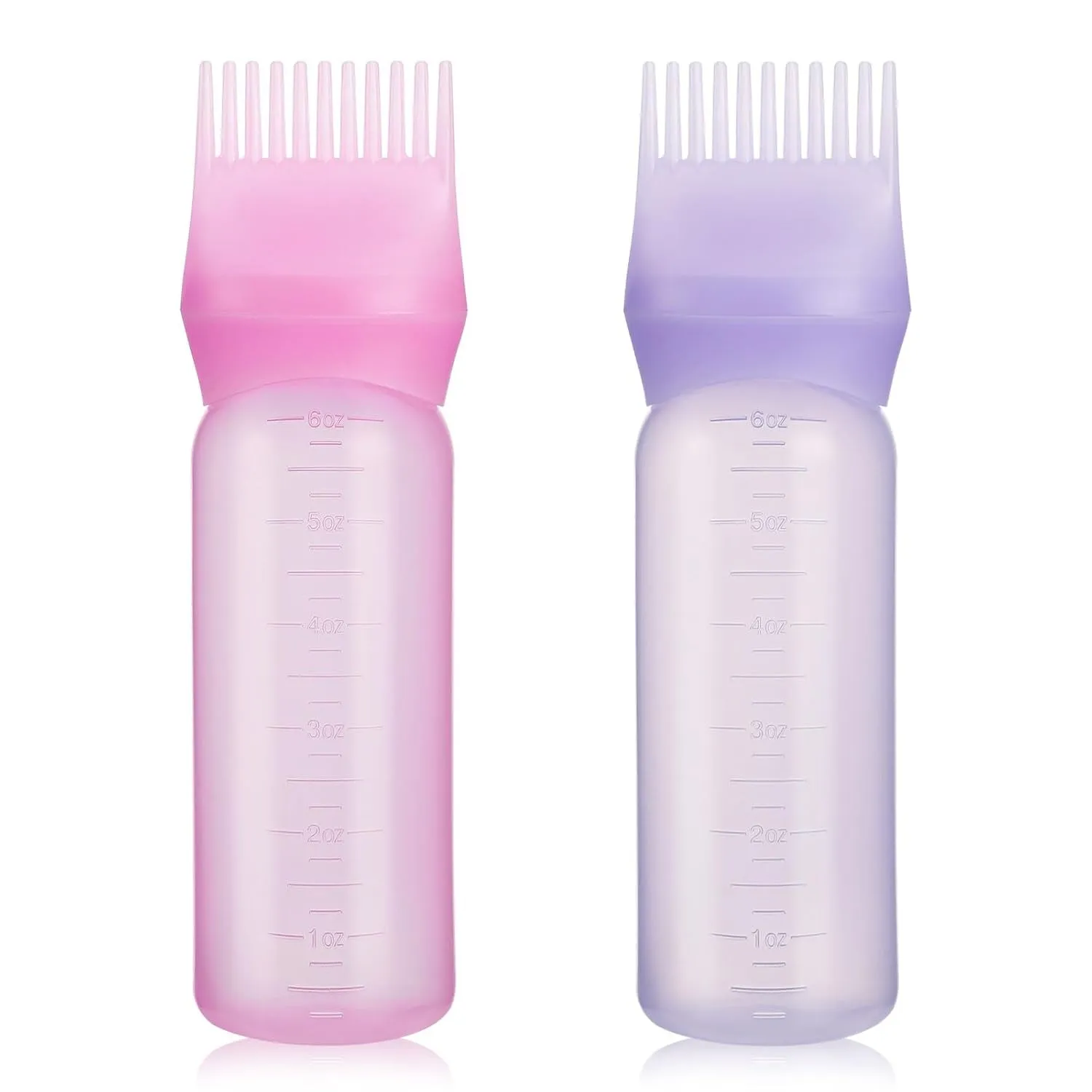 Root Comb Applicator Bottle 6 Ounce, 2 Pack Hair Oil Applicator, Applicator Bottle for Hair Dye Applicator Bottle with Graduated Scale, White