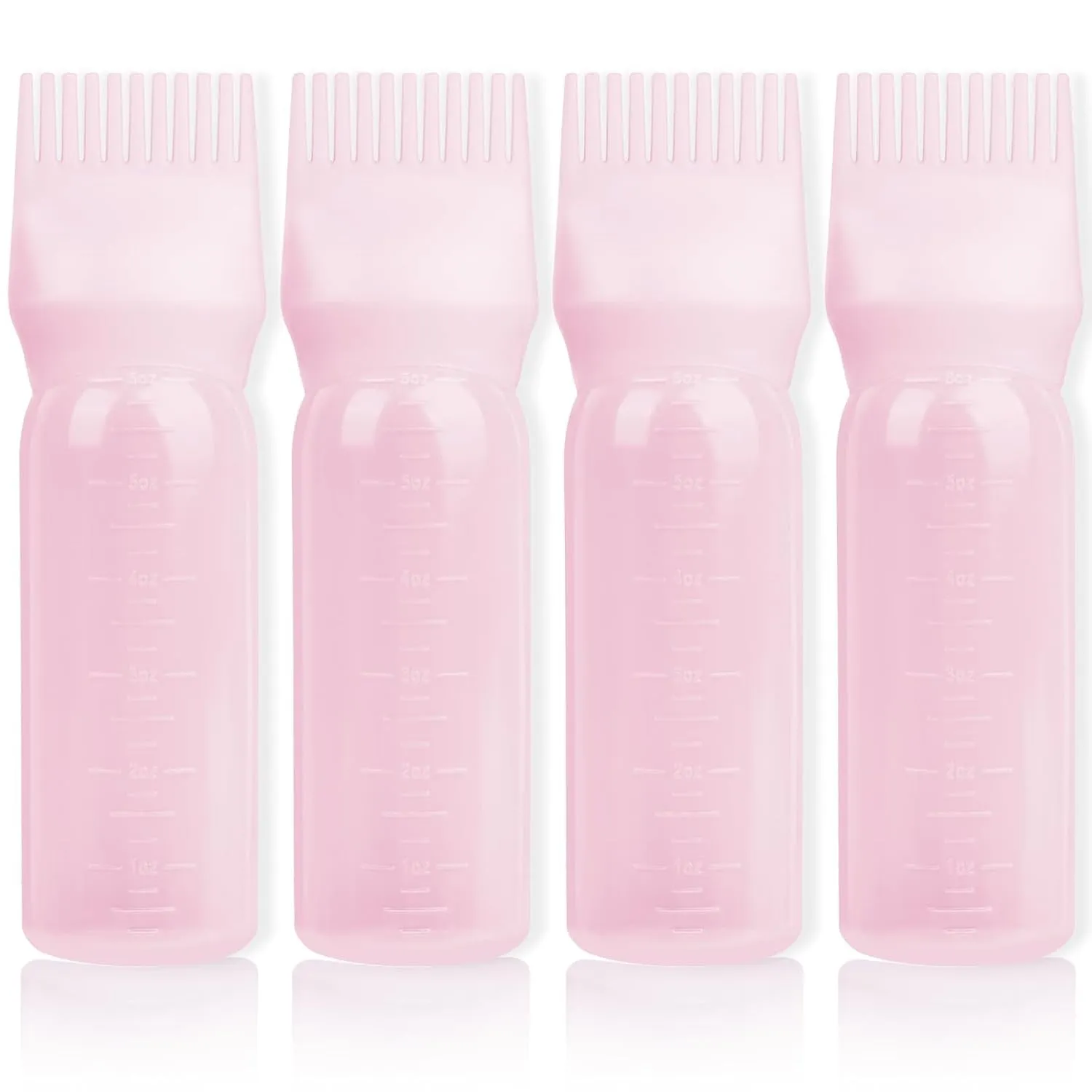 Root Comb Applicator Bottle 6 Ounce, 2 Pack Hair Oil Applicator Bottle, Hair Dye Bottle Applicator Tools with Hair Oil Dispenser Root Comb Brush for Hair Oiling Applicator - Pink