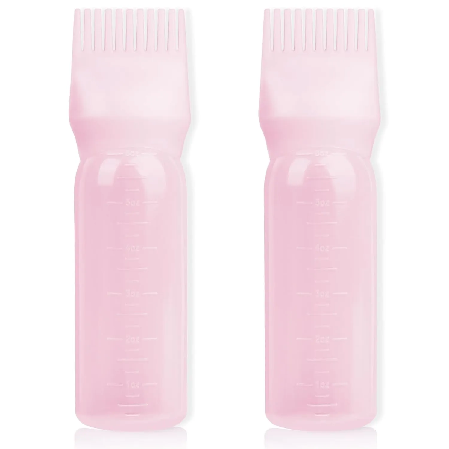 Root Comb Applicator Bottle 6 Ounce, 2 Pack Hair Oil Applicator Bottle, Hair Dye Bottle Applicator Tools with Hair Oil Dispenser Root Comb Brush for Hair Oiling Applicator - Pink
