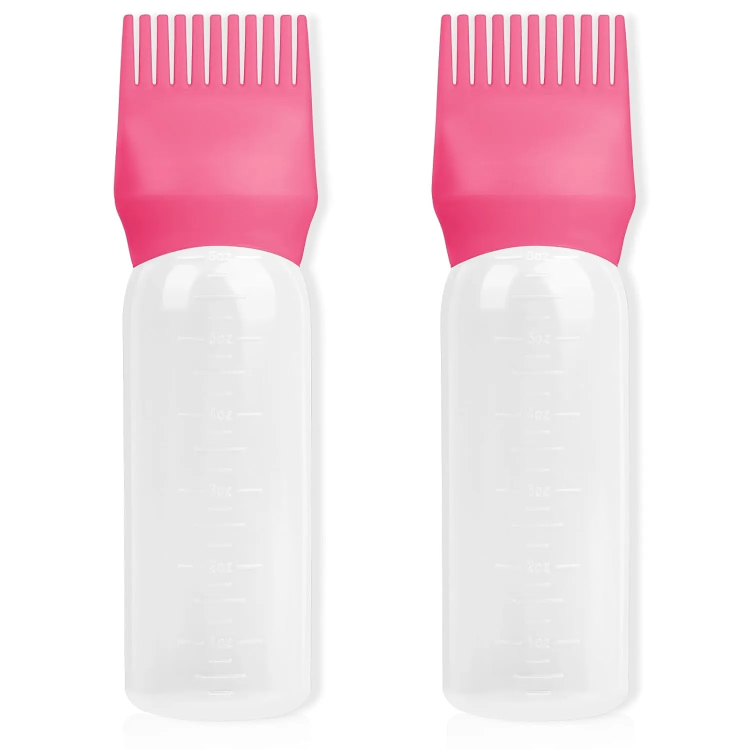 Root Comb Applicator Bottle 6 Ounce, 2 Pack Hair Oil Applicator Bottle, Hair Dye Bottle Applicator Tools with Hair Oil Dispenser Root Comb Brush for Hair Oiling Applicator - Pink