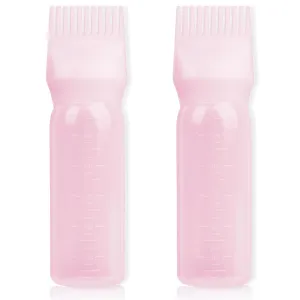 Root Comb Applicator Bottle 6 Ounce, 2 Pack Hair Oil Applicator Bottle, Hair Dye Bottle Applicator Tools with Hair Oil Dispenser Root Comb Brush for Hair Oiling Applicator - Pink