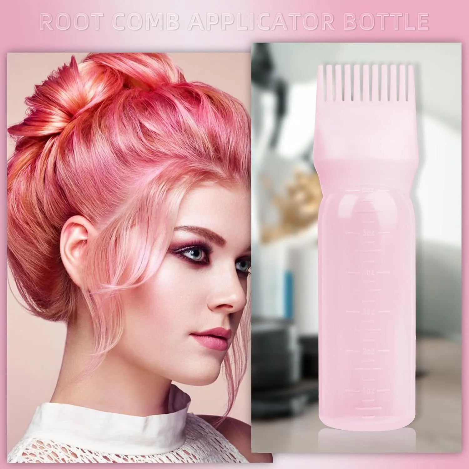 Root Comb Applicator Bottle 6 Ounce, 2 Pack Hair Oil Applicator Bottle, Hair Dye Bottle Applicator Tools with Hair Oil Dispenser Root Comb Brush for Hair Oiling Applicator - Pink