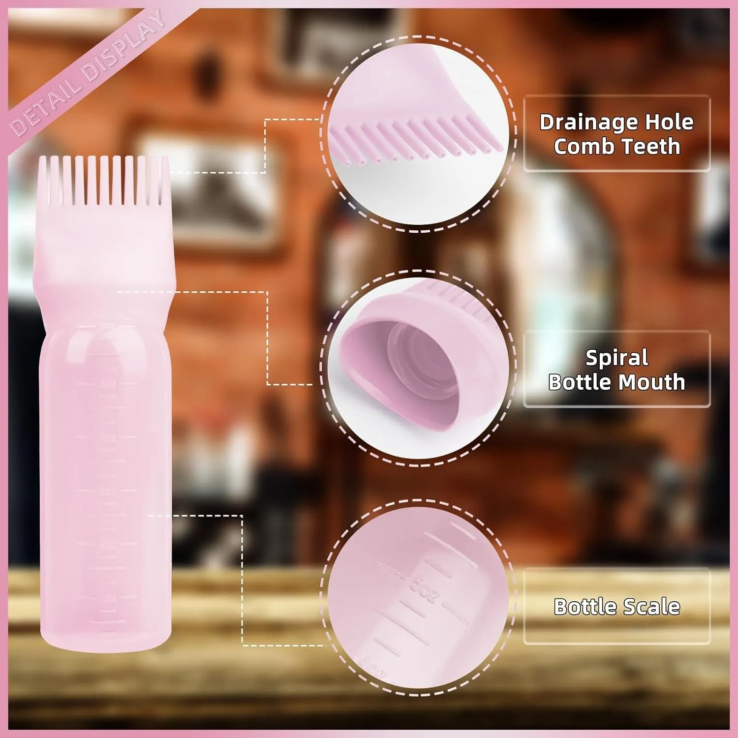 Root Comb Applicator Bottle 6 Ounce, 2 Pack Hair Oil Applicator Bottle, Hair Dye Bottle Applicator Tools with Hair Oil Dispenser Root Comb Brush for Hair Oiling Applicator - Pink