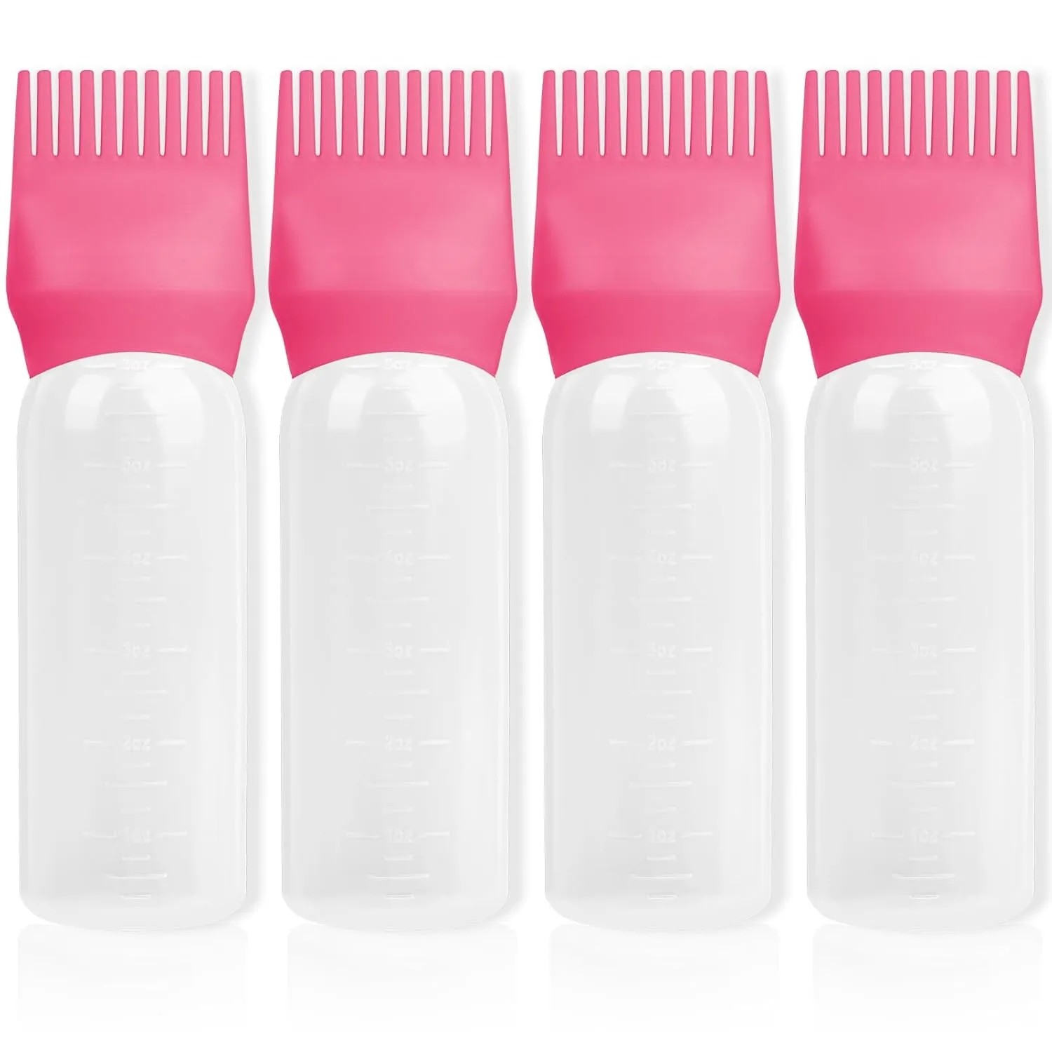 Root Comb Applicator Bottle 6 Ounce, 2 Pack Hair Oil Applicator Bottle, Hair Dye Bottle Applicator Tools with Hair Oil Dispenser Root Comb Brush for Hair Oiling Applicator - Pink