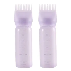 Root Comb Applicator Bottle 6 Ounce, 2 Pack Oil Applicator for Hair Dye, Bottle Applicator Brush with Graduated Scale, Purple