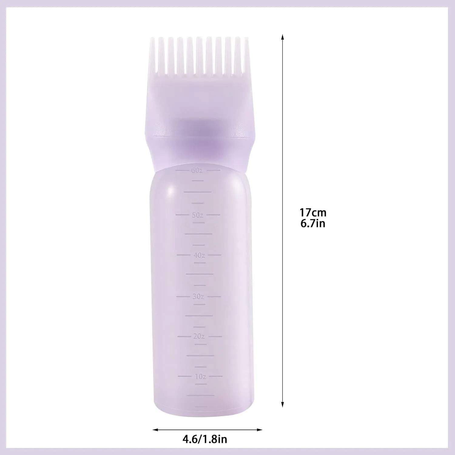 Root Comb Applicator Bottle 6 Ounce, 2 Pack Oil Applicator for Hair Dye, Bottle Applicator Brush with Graduated Scale, Purple