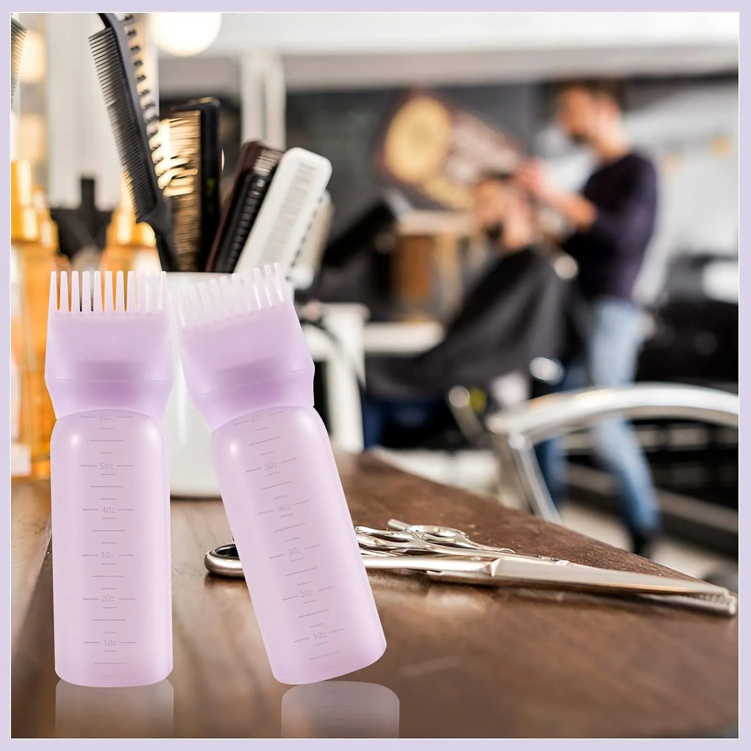Root Comb Applicator Bottle 6 Ounce, 2 Pack Oil Applicator for Hair Dye, Bottle Applicator Brush with Graduated Scale, Purple