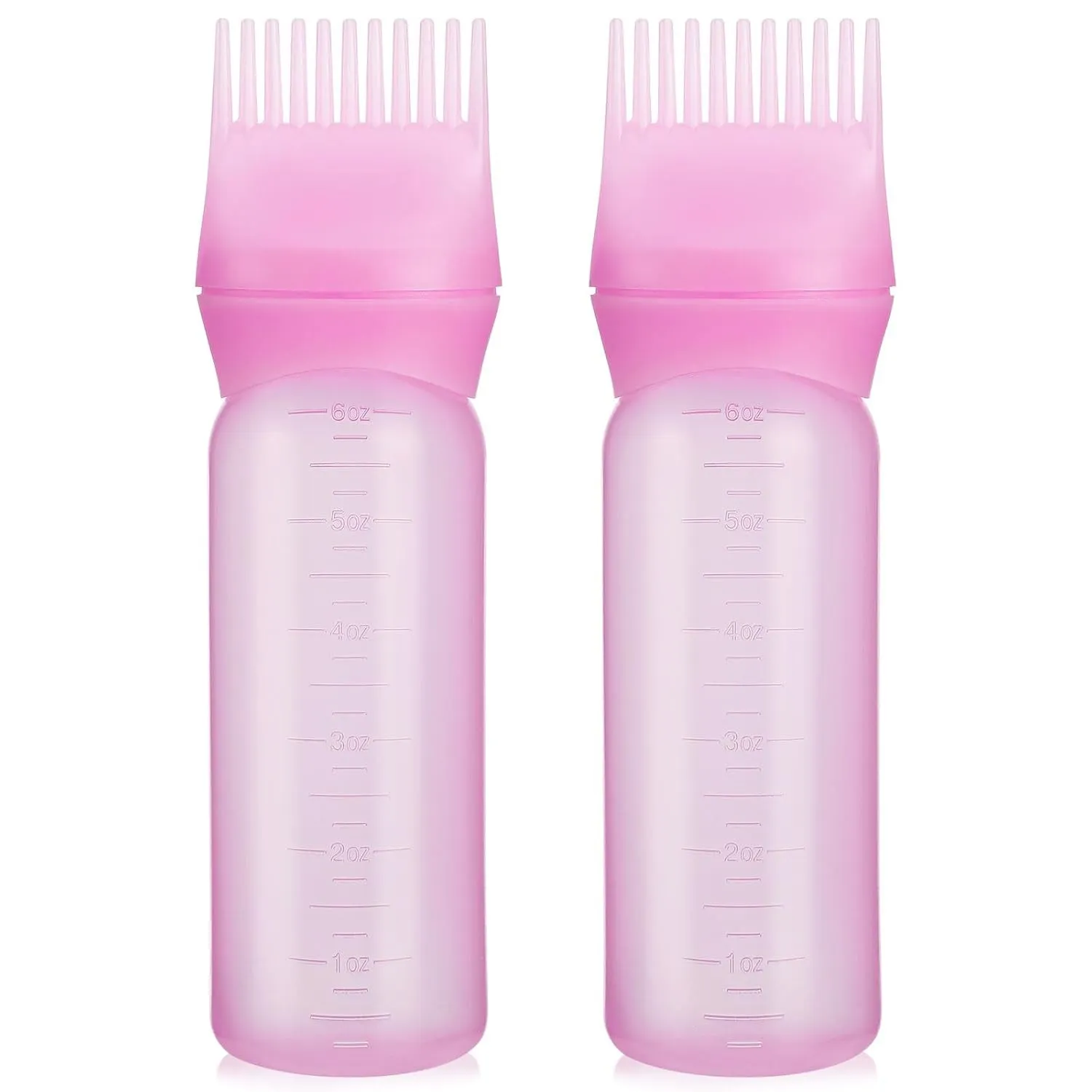 Root Comb Applicator Bottle 6 Ounce, 2 Pack Oil Applicator for Hair Dye, Bottle Applicator Brush with Graduated Scale, Purple