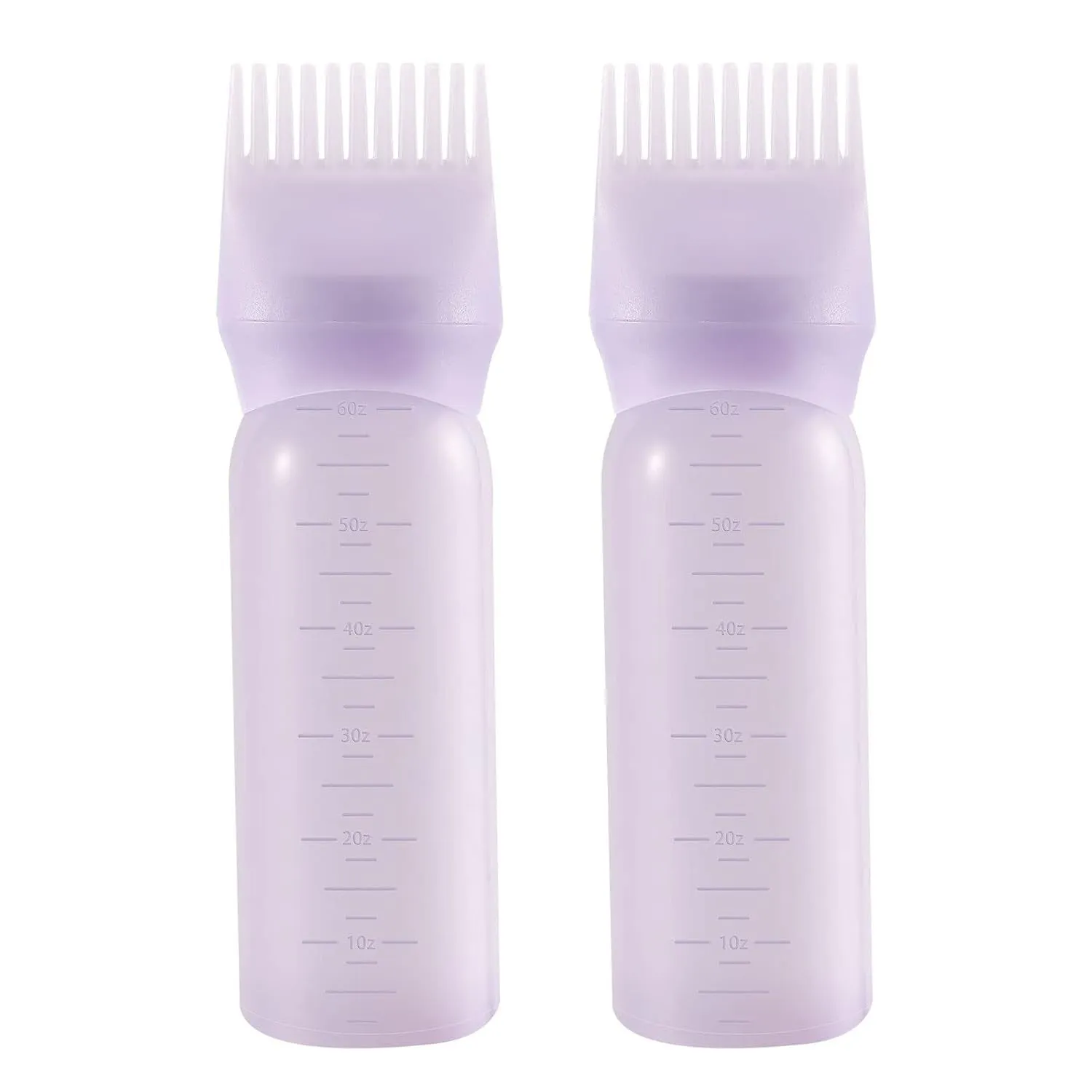 Root Comb Applicator Bottle 6 Ounce, 2 Pack Oil Applicator for Hair Dye, Bottle Applicator Brush with Graduated Scale, Purple