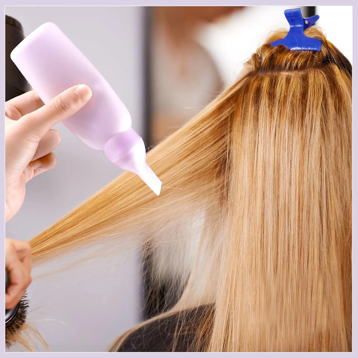 Root Comb Applicator Bottle 6 Ounce, 2 Pack Oil Applicator for Hair Dye, Bottle Applicator Brush with Graduated Scale, Purple
