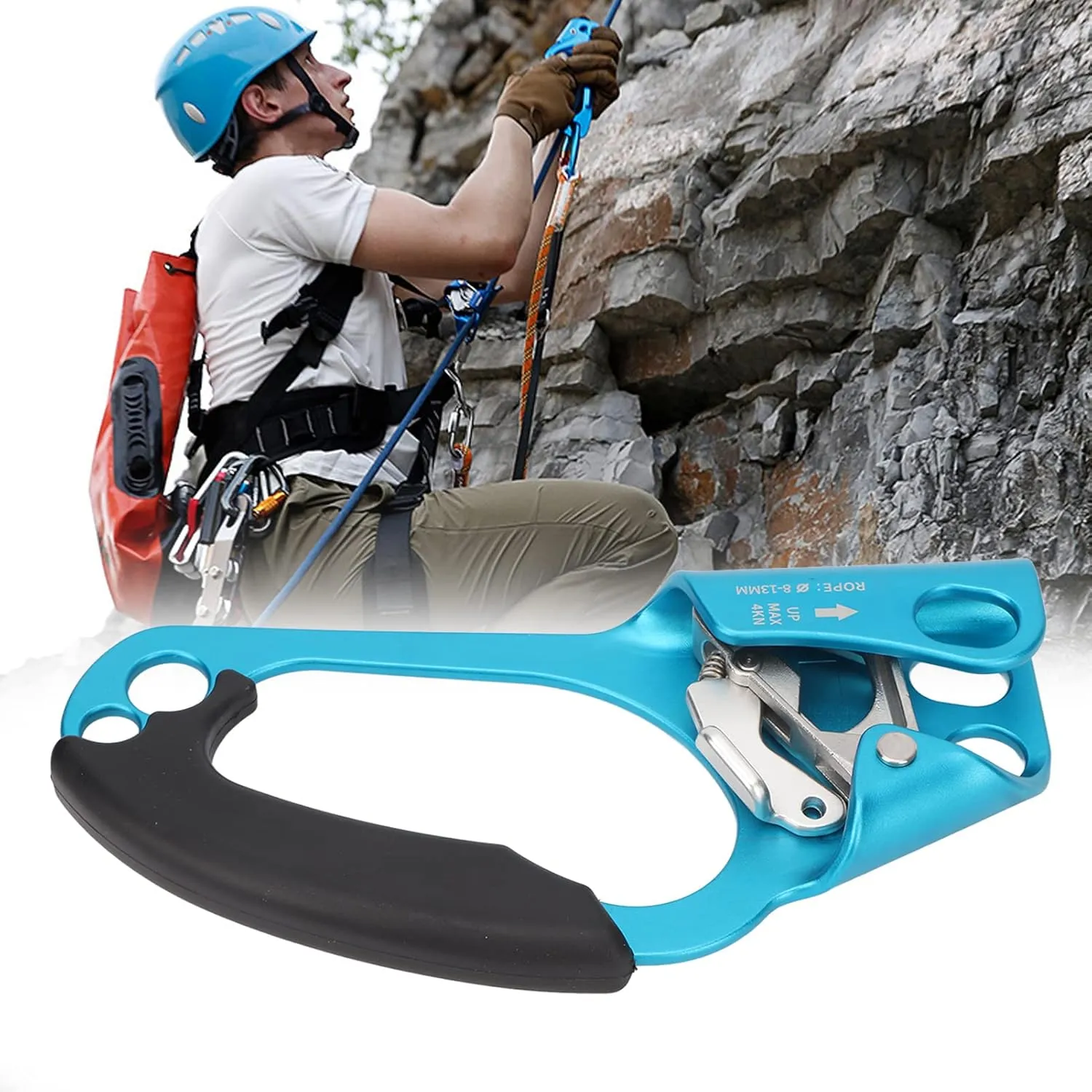 Rope Ascender Ergonomic Non Slip, Strong Spring Grip for Mountaineering, Rock Climbing, Expansion, Cave Exploration with Stable Fixing, Suitable for Multi Outdoor Activities
