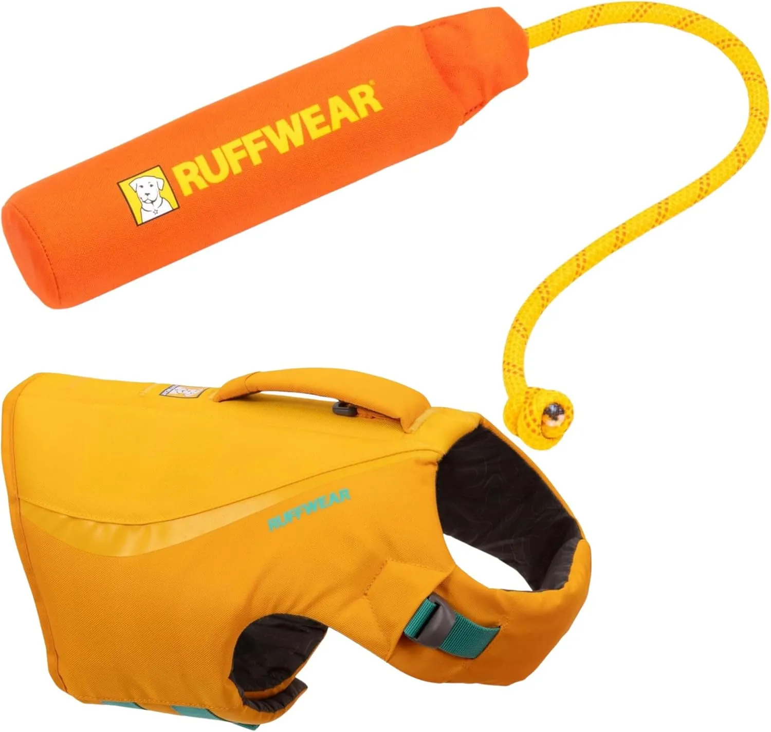 Ruffwear, Float Coat Dog Life Jacket & Lunker Toy Bundle – Adjustable Dog Life Vest for Swimming with Floating Tug Toy for Fetch & Water Play, for Small, Medium & Large Dogs, Wave Orange, XX-Small