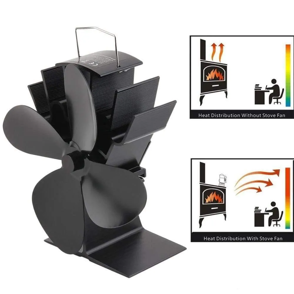 Rynx | 4 Blade Heat Powered Fireplace Fan Wood Stove Ecofan Quiet Black Home Fireplace Fan Efficient Heat Distribution