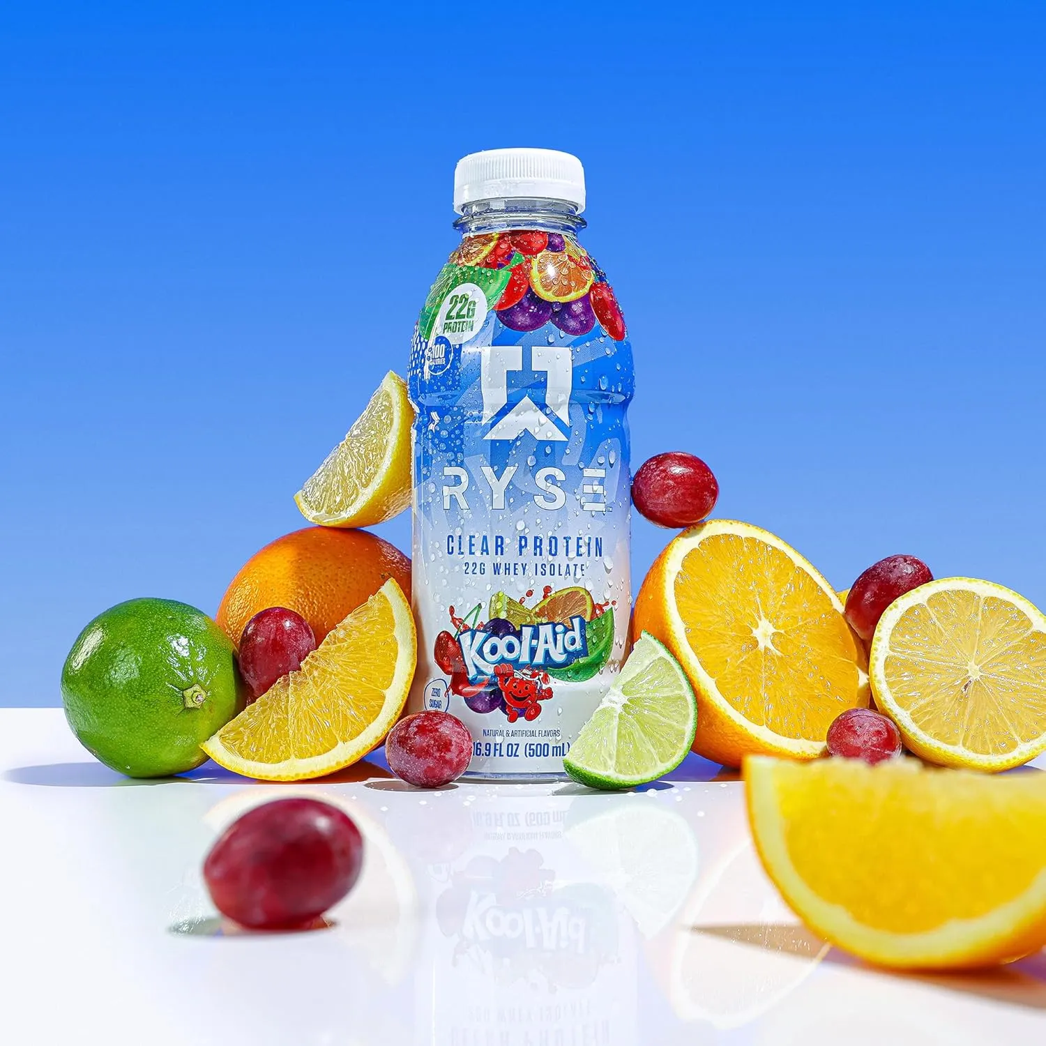 RYSE Clear Protein Shake - Kool-Aid Tropical Punch - 100 Calories, 22g Whey Isolate Protein, Sugar-Free, 0g Fat & Lactose-Free - Refreshing Ready-to-Drink Beverage - 16.9 fl oz Bottles (12-Pack)