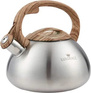 s-p Stovetop Tea Kettle- Whistling Teapot Stainless Steel Tea kettle for Stove Top Loud Whistle Tea Pot With Wood Pattern Handle Tea kettles Water Kettle(Silver Body and Black Handle