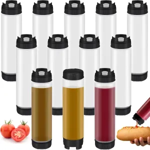 Sabary 12 Pcs 16 oz Condiment Squeeze Bottles Inverted Plastic Squeeze Bottle Large Valve No Leak Refillable Dispenser for Sauces Ketchup Syrup Self Sealing Dispenser for Restaurants Kitchen Catering