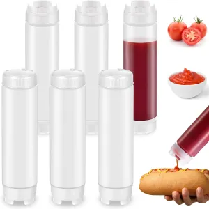 Sabary 6 Pcs 16 oz Condiment Squeeze Bottles Inverted Plastic Squeeze Bottle for Sauces Refillable Tip Large Valve Dispenser Ketchup Sour Cream Self Sealing Syrup Dispenser for Restaurants (White)