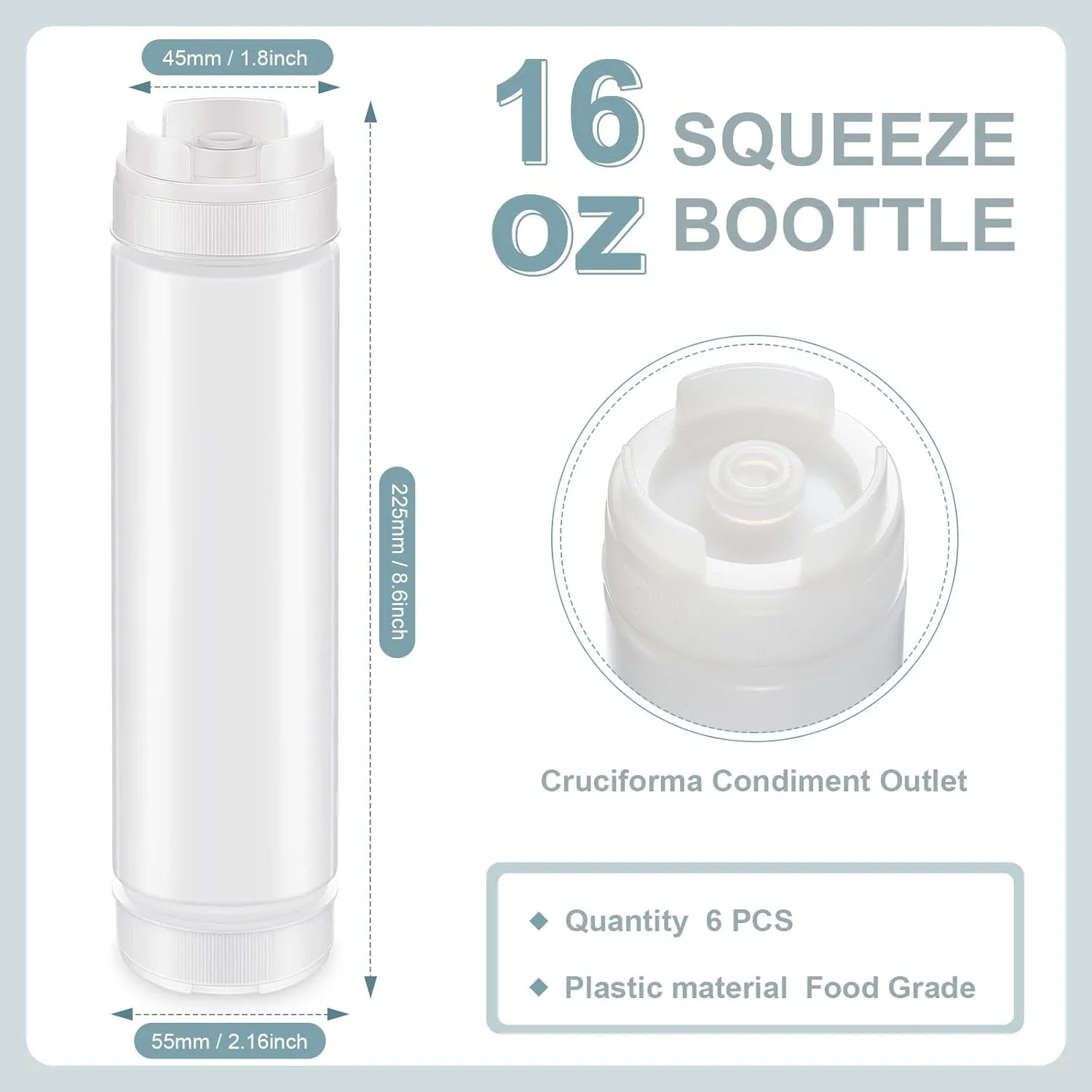 Sabary 6 Pcs 16 oz Condiment Squeeze Bottles Inverted Plastic Squeeze Bottle for Sauces Refillable Tip Large Valve Dispenser Ketchup Sour Cream Self Sealing Syrup Dispenser for Restaurants (White)