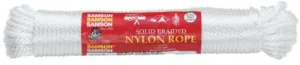 Samson® Rope General Purpose 12-Strand Cord, 1,250 lb Capacity, 100 ft, Solid Braid Nylon, White, 019016001060