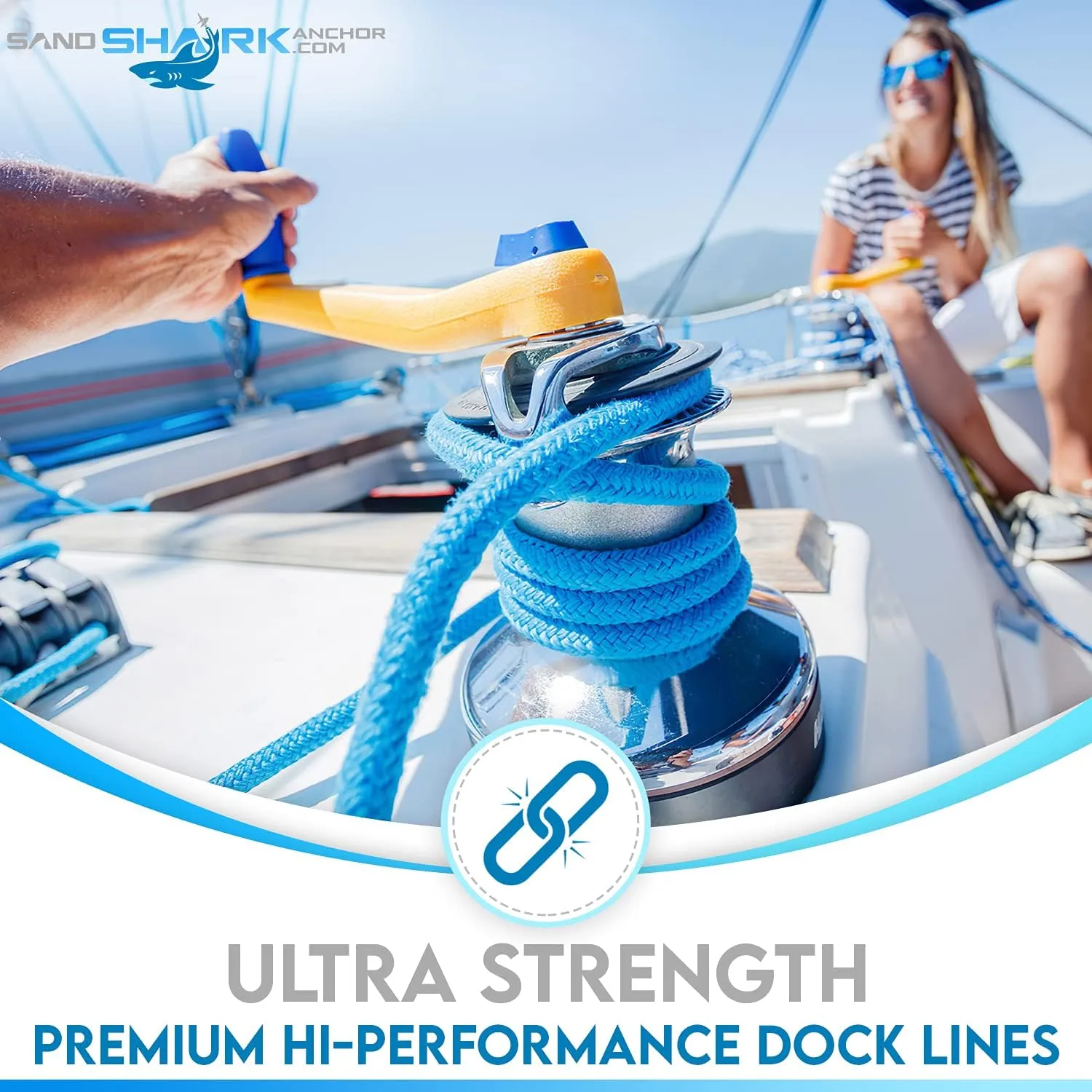 SandShark Premium 15ft 1/2in Dock Lines 4 Pack, Quality Double-Braided Nylon Boat Rope, 12in Eyelet Loop, Boat Mooring Ropes for Docking. Pontoon Boat Accessories- Blue