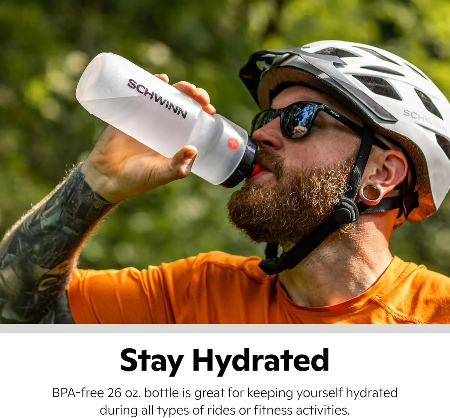 Schwinn Translucent Sport Water Bottle and Bottle Holder Combo, 26 oz or 750 ml, BPA-Free Squeeze Sport Bottle with Ounce Markers, Easy to Attach Polymer Cage