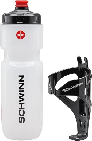 Schwinn Translucent Sport Water Bottle and Bottle Holder Combo, 26 oz or 750 ml, BPA-Free Squeeze Sport Bottle with Ounce Markers, Easy to Attach Polymer Cage