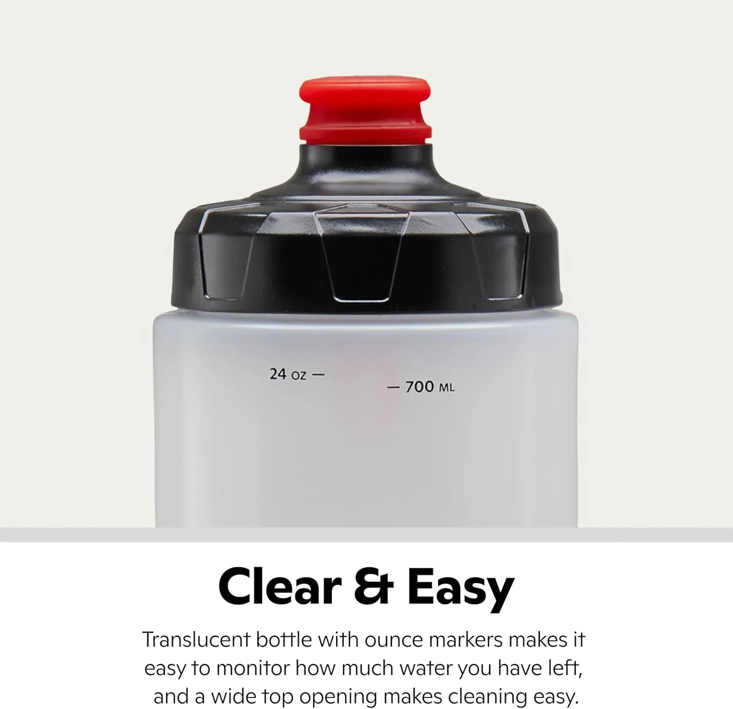 Schwinn Translucent Sport Water Bottle and Bottle Holder Combo, 26 oz or 750 ml, BPA-Free Squeeze Sport Bottle with Ounce Markers, Easy to Attach Polymer Cage