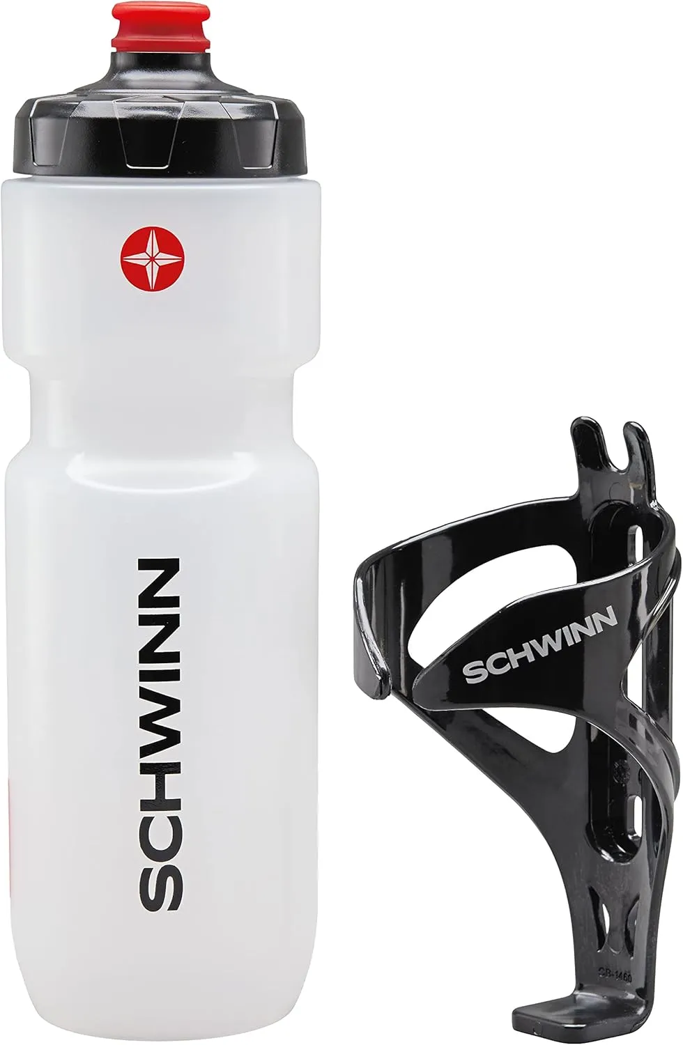 Schwinn Translucent Sport Water Bottle and Bottle Holder Combo, 26 oz or 750 ml, BPA-Free Squeeze Sport Bottle with Ounce Markers, Easy to Attach Polymer Cage