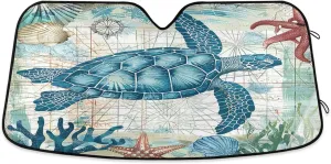 Sea Turtle Starfish Car Windshield Sun Shade Ocean Tortoise Sunshade Car Shield Shade Visor Cover Reflective Block UV Rays Protector Keep Your Vehicle Cool Foldable for Car Truck SUV L