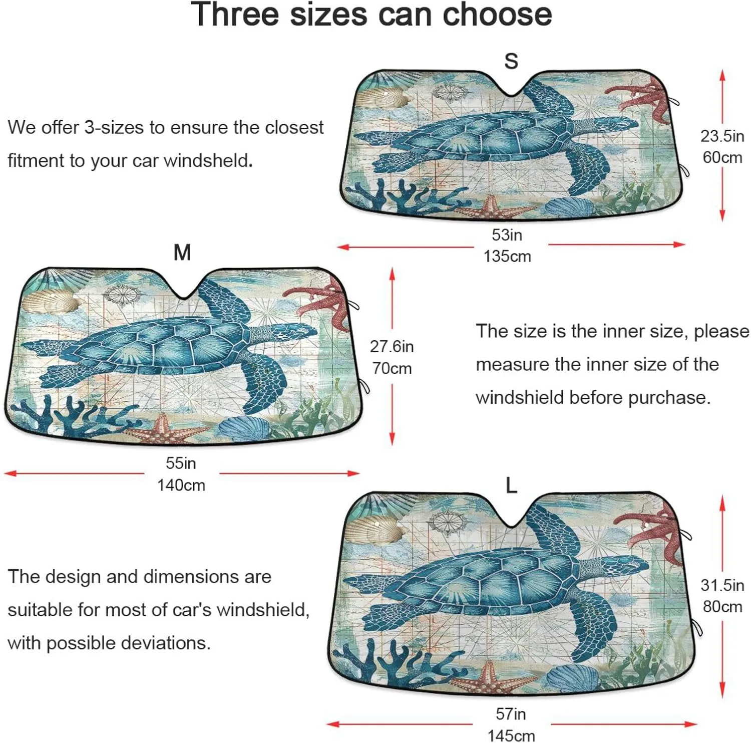 Sea Turtle Starfish Car Windshield Sun Shade Ocean Tortoise Sunshade Car Shield Shade Visor Cover Reflective Block UV Rays Protector Keep Your Vehicle Cool Foldable for Car Truck SUV L