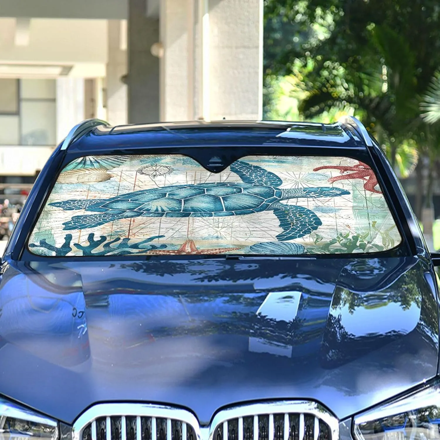 Sea Turtle Starfish Car Windshield Sun Shade Ocean Tortoise Sunshade Car Shield Shade Visor Cover Reflective Block UV Rays Protector Keep Your Vehicle Cool Foldable for Car Truck SUV L