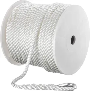 Seachoice Anchor Line Rope, 3-Strand Twisted, White, Nylon