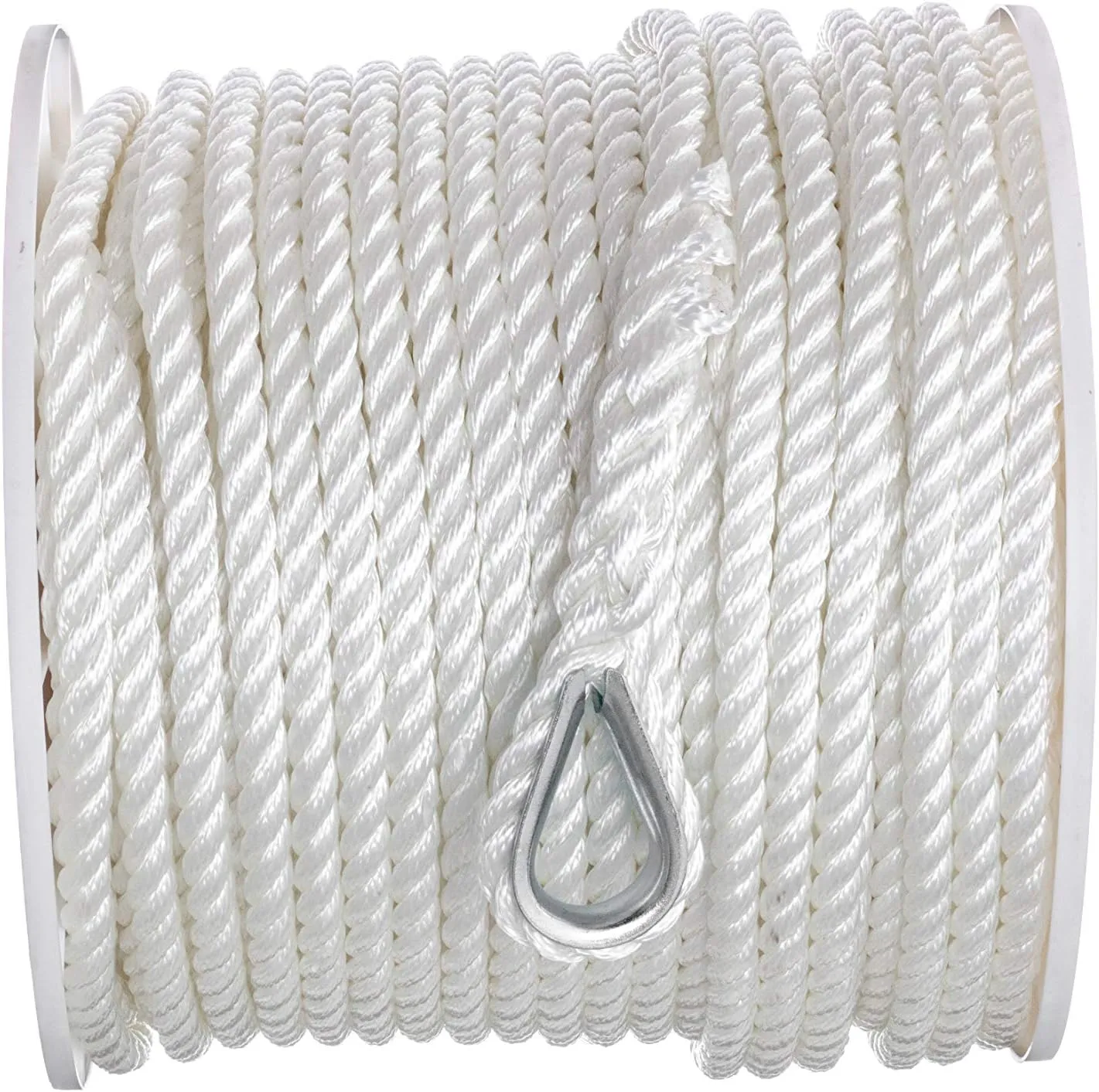 Seachoice Anchor Line Rope, 3-Strand Twisted, White, Nylon