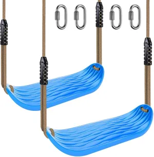 SELEWARE Non-Slip Plastic Swing Seat, Heavy Duty Tree Swing Set with Adjustable Rope & Carabiners for Kids & Adults, Outdoor/Indoor Playground Seat Replacement, Blue, 2 Pack