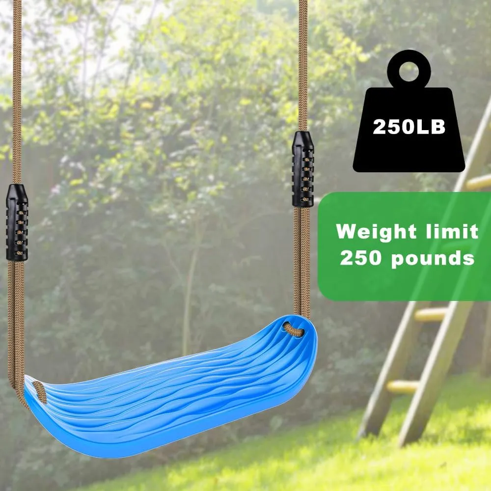 SELEWARE Non-Slip Plastic Swing Seat, Heavy Duty Tree Swing Set with Adjustable Rope & Carabiners for Kids & Adults, Outdoor/Indoor Playground Seat Replacement, Blue, 2 Pack
