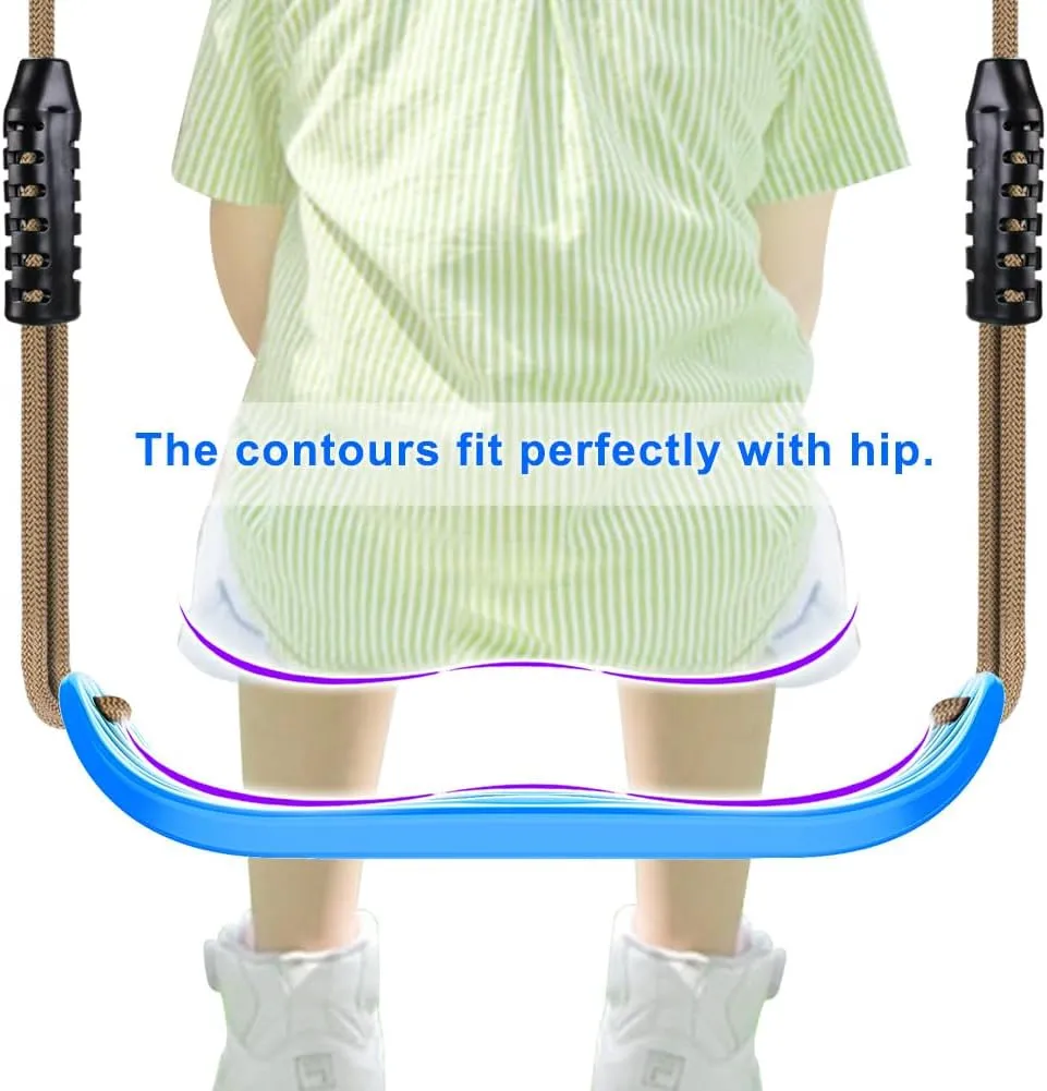 SELEWARE Non-Slip Plastic Swing Seat, Heavy Duty Tree Swing Set with Adjustable Rope & Carabiners for Kids & Adults, Outdoor/Indoor Playground Seat Replacement, Blue, 2 Pack