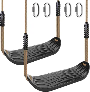 SELEWARE Plastic Swing Seat, Non Slip Tree Swing Set with Adjustable Rope and 4 Carabiners, Heavy Duty Playground Swing Set Accessories for Kid Indoor Outdoor Backyard, Black, 2 Pack