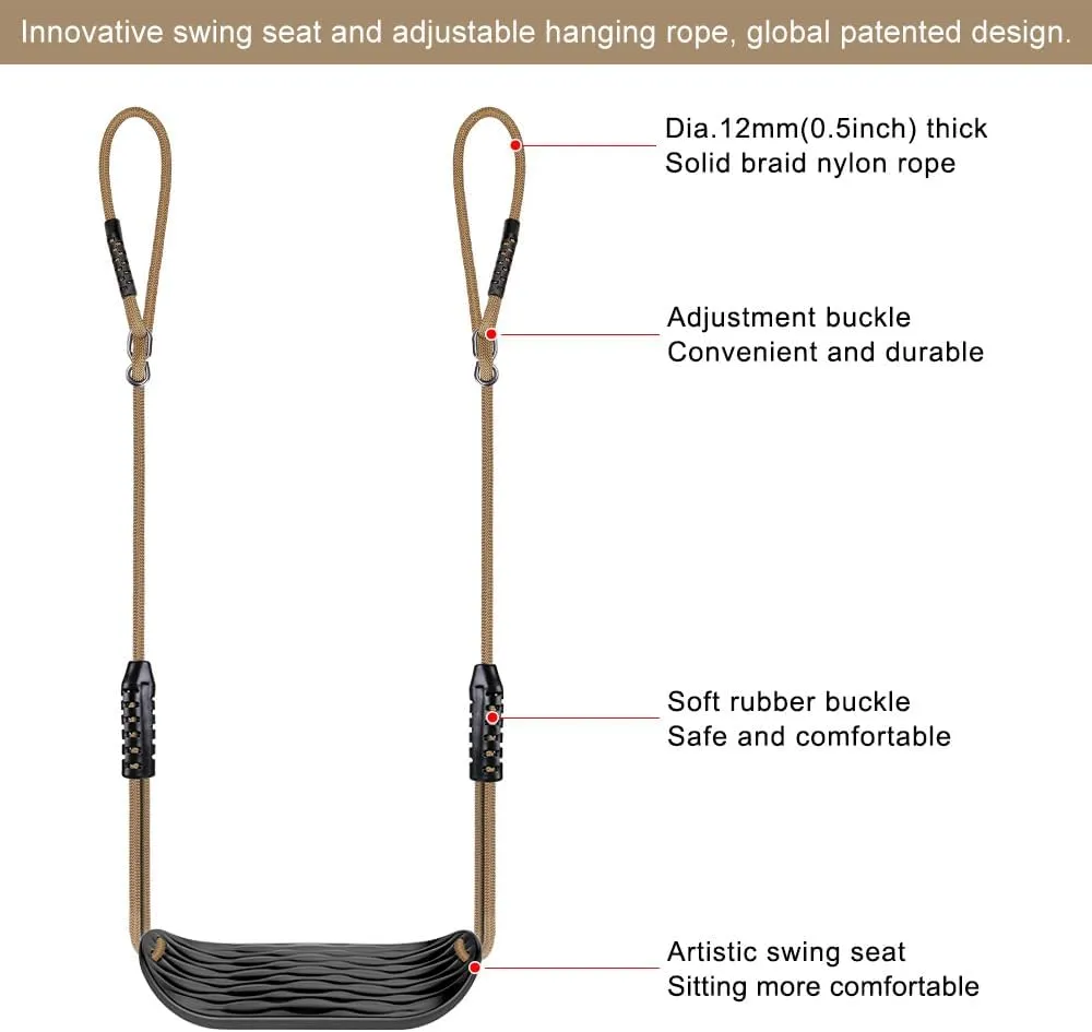 SELEWARE Plastic Swing Seat, Non Slip Tree Swing Set with Adjustable Rope and 4 Carabiners, Heavy Duty Playground Swing Set Accessories for Kid Indoor Outdoor Backyard, Black, 2 Pack