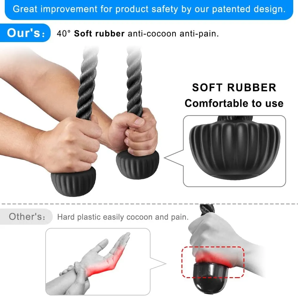SELEWARE Tricep Rope W/Rubber Ends Cable Machine Attachments for Gym, 28”/36” Universal Triceps Pull Down Rope for Pulley System Home Gym Workout Fitness