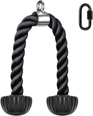 SELEWARE Tricep Rope W/Rubber Ends Cable Machine Attachments for Gym, 28”/36” Universal Triceps Pull Down Rope for Pulley System Home Gym Workout Fitness