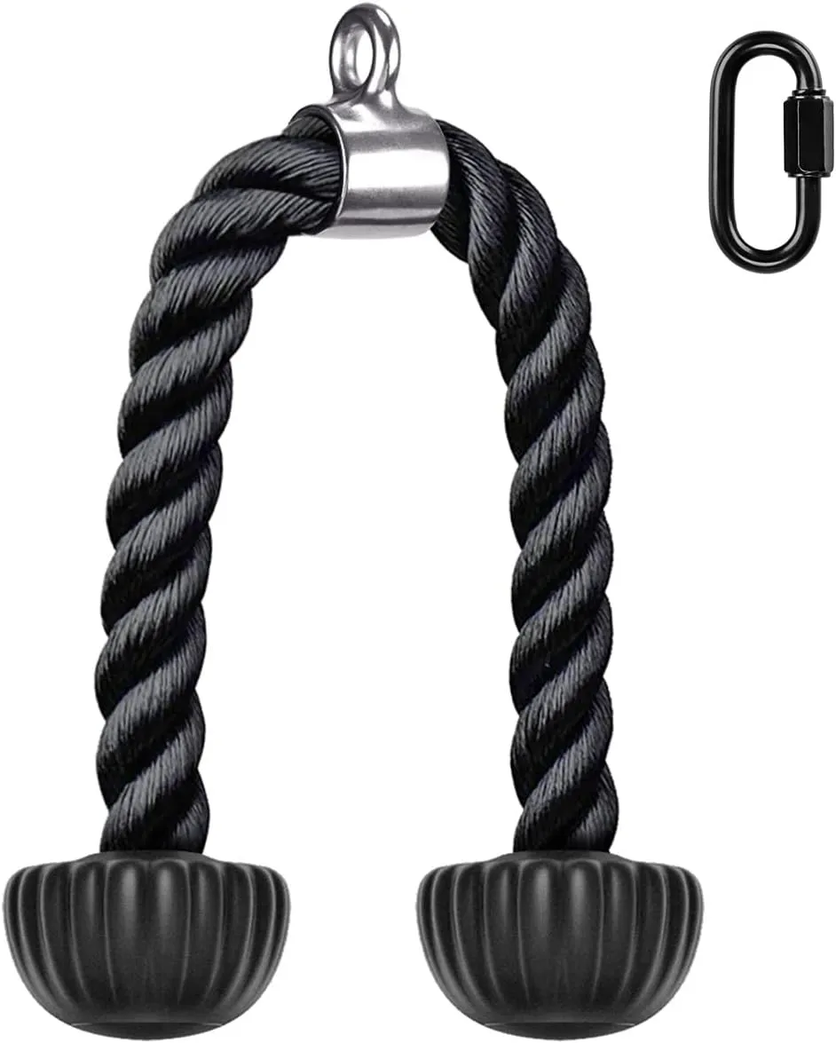 SELEWARE Tricep Rope W/Rubber Ends Cable Machine Attachments for Gym, 28”/36” Universal Triceps Pull Down Rope for Pulley System Home Gym Workout Fitness