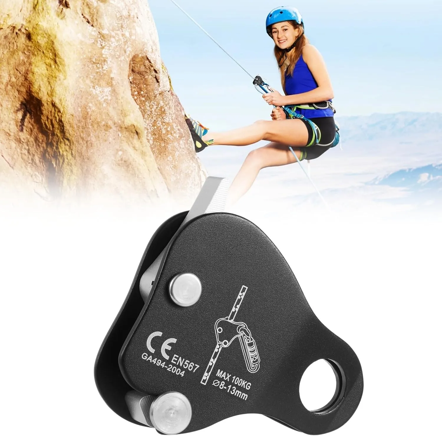 Self-Locking Climbing Rope Grab, High-Strength Belay Device, Rock Climbing Ascender, Rope Grip Clamp for Mountaineering, Rappel Safety Equipment