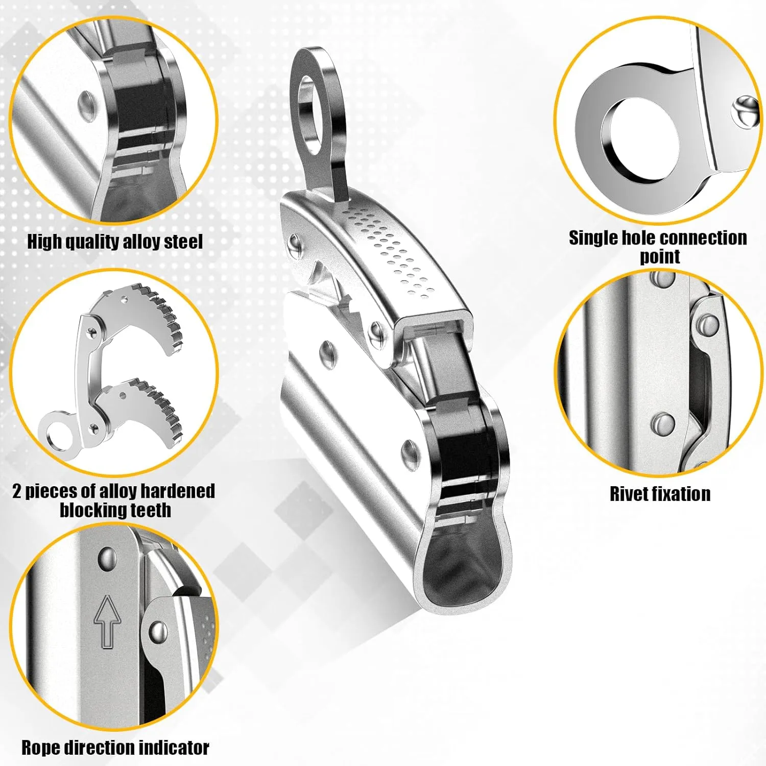 Self-Locking Rope Grab Ascender, Alloy Steel, Suitable for Heavy Industry/Roofing/Construction/Fall Protection/Tree Trimming/Lifeline, Compliant with OSHA/ANSI Standards