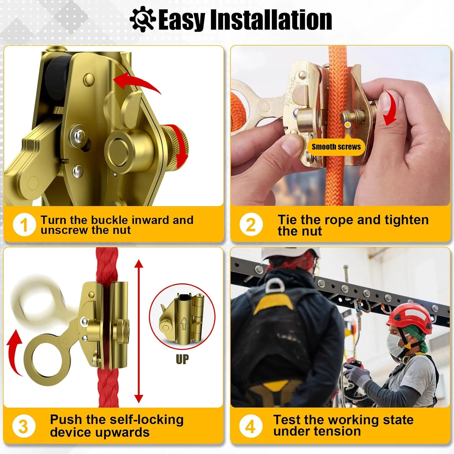 Self-Locking Rope Grab Ascender, Alloy Steel, Suitable for Heavy Industry/Roofing/Construction/Fall Protection/Tree Trimming/Lifeline, Compliant with OSHA/ANSI Standards