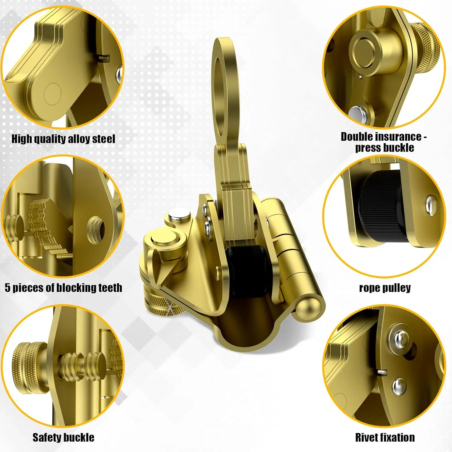 Self-Locking Rope Grab Ascender, Alloy Steel, Suitable for Heavy Industry/Roofing/Construction/Fall Protection/Tree Trimming/Lifeline, Compliant with OSHA/ANSI Standards