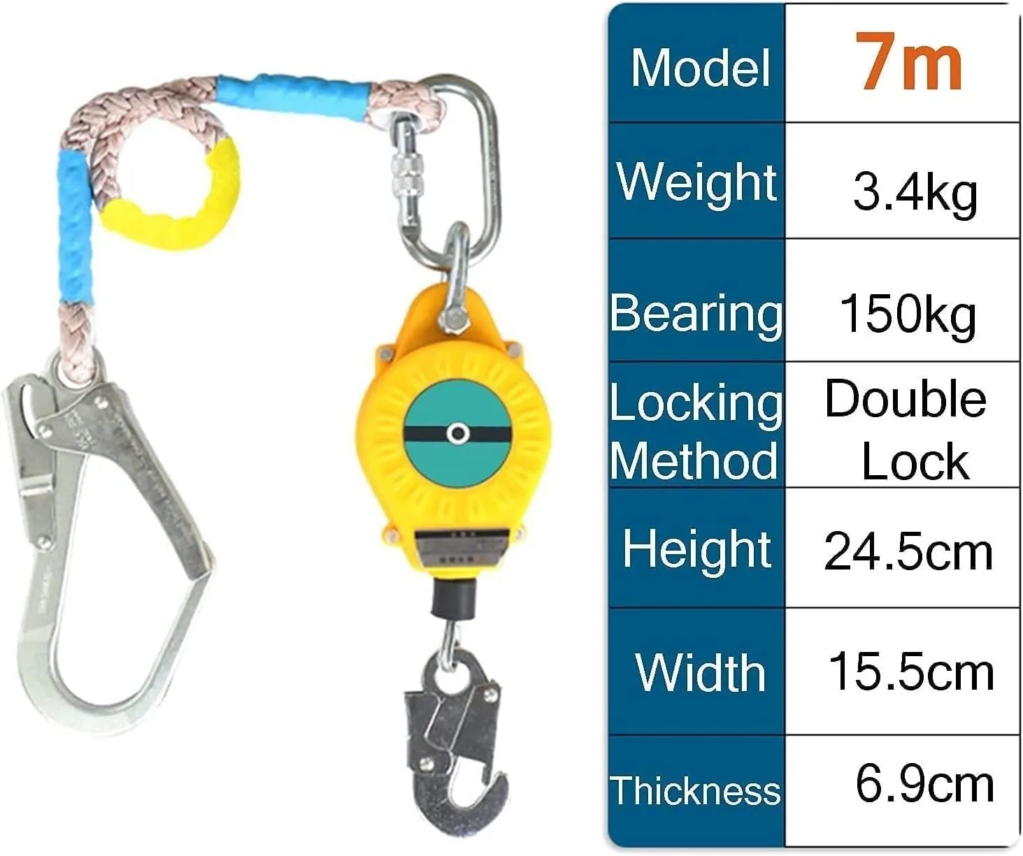 Self Retracting Lifeline Safety Rope with Quick-Action Braking, Fall Protection Cable Lanyard for Roofing & Construction (15m)