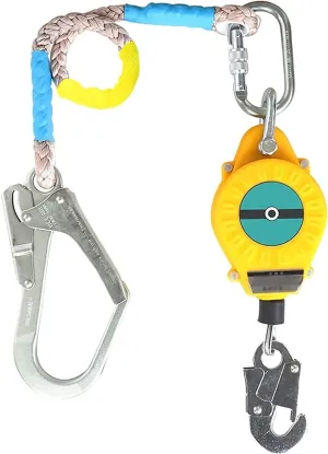 Self Retracting Lifeline Safety Rope with Quick-Action Braking, Fall Protection Cable Lanyard for Roofing & Construction (15m)