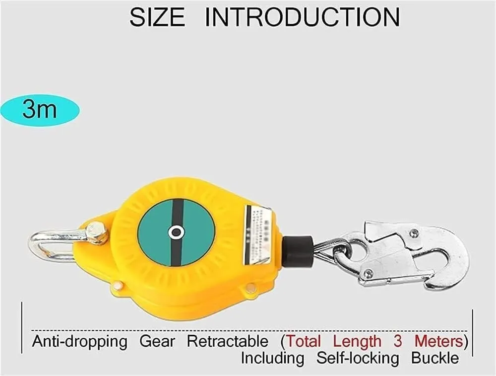 Self-Retracting Lifeline with Quick-Action Braking, Fall Arrest Block for Roofing & Construction, 150kg Load, 5M Safety Lanyard