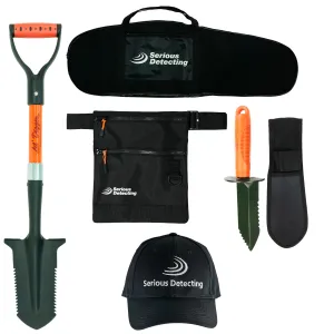 Serious Detecting Kit:  Pouch, Carry bag, Cap, Digger & Shovel for Treasure Hunting